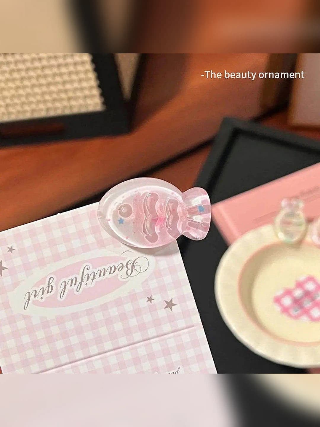 Jelly star pink clear fish clip, 3.2 cm