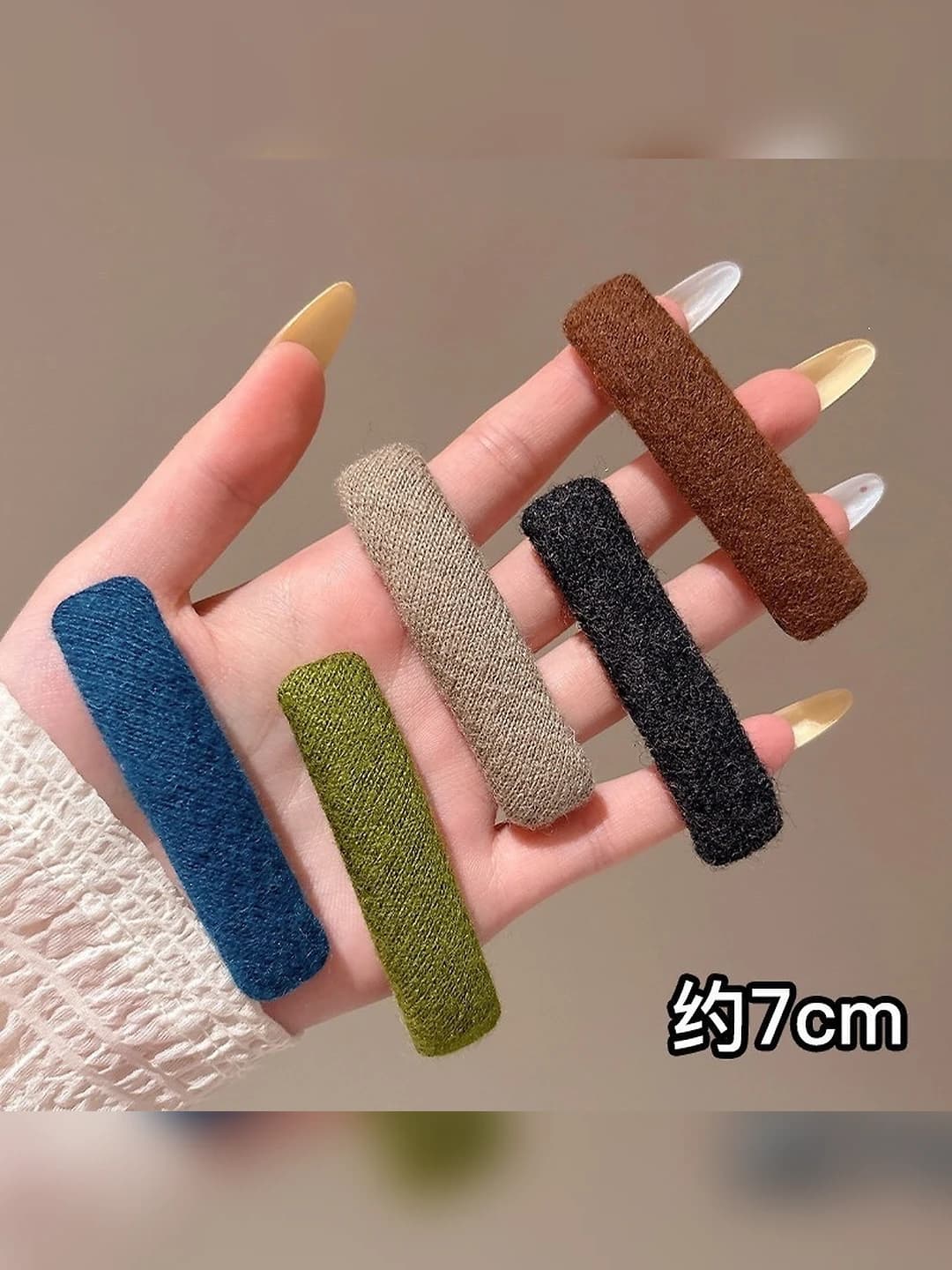 Solid color knitted hair clip, 5 pcs