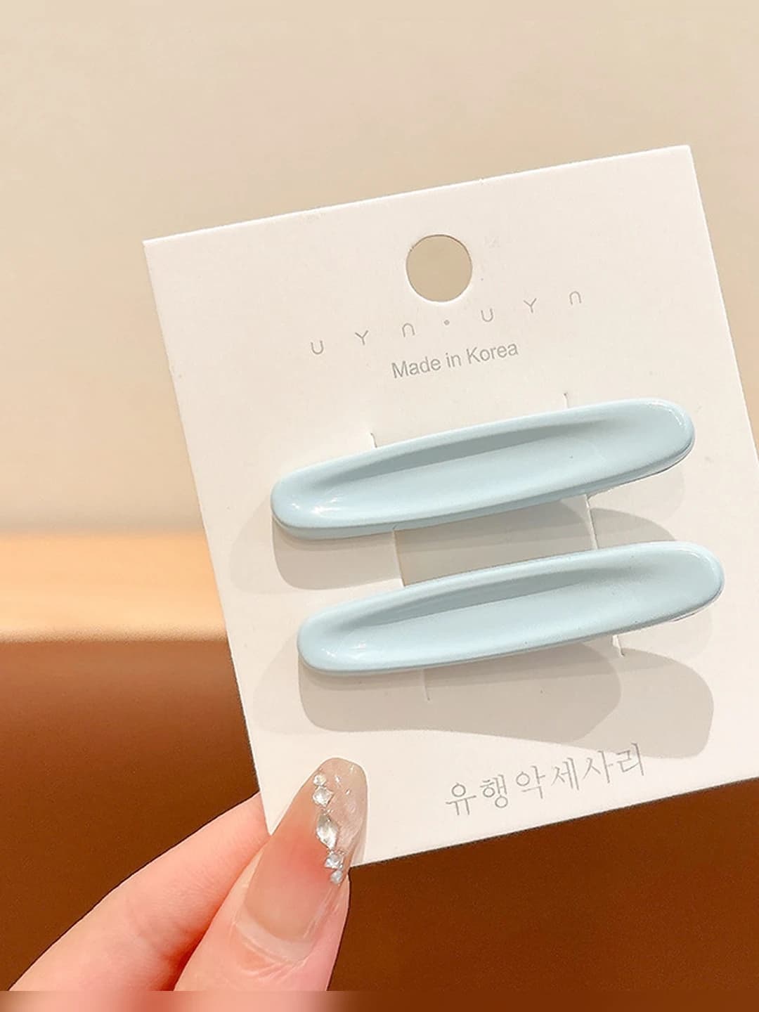 1# Color oval floral hair clip Blue Pair ~5.2cm