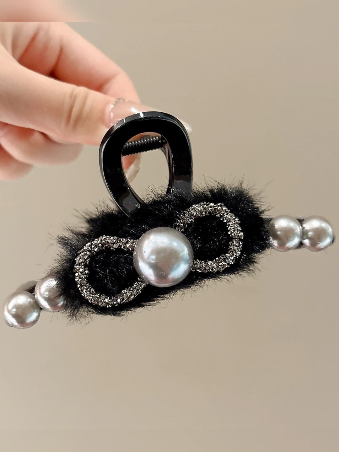 14# Black bow mink claw clip 11 cm