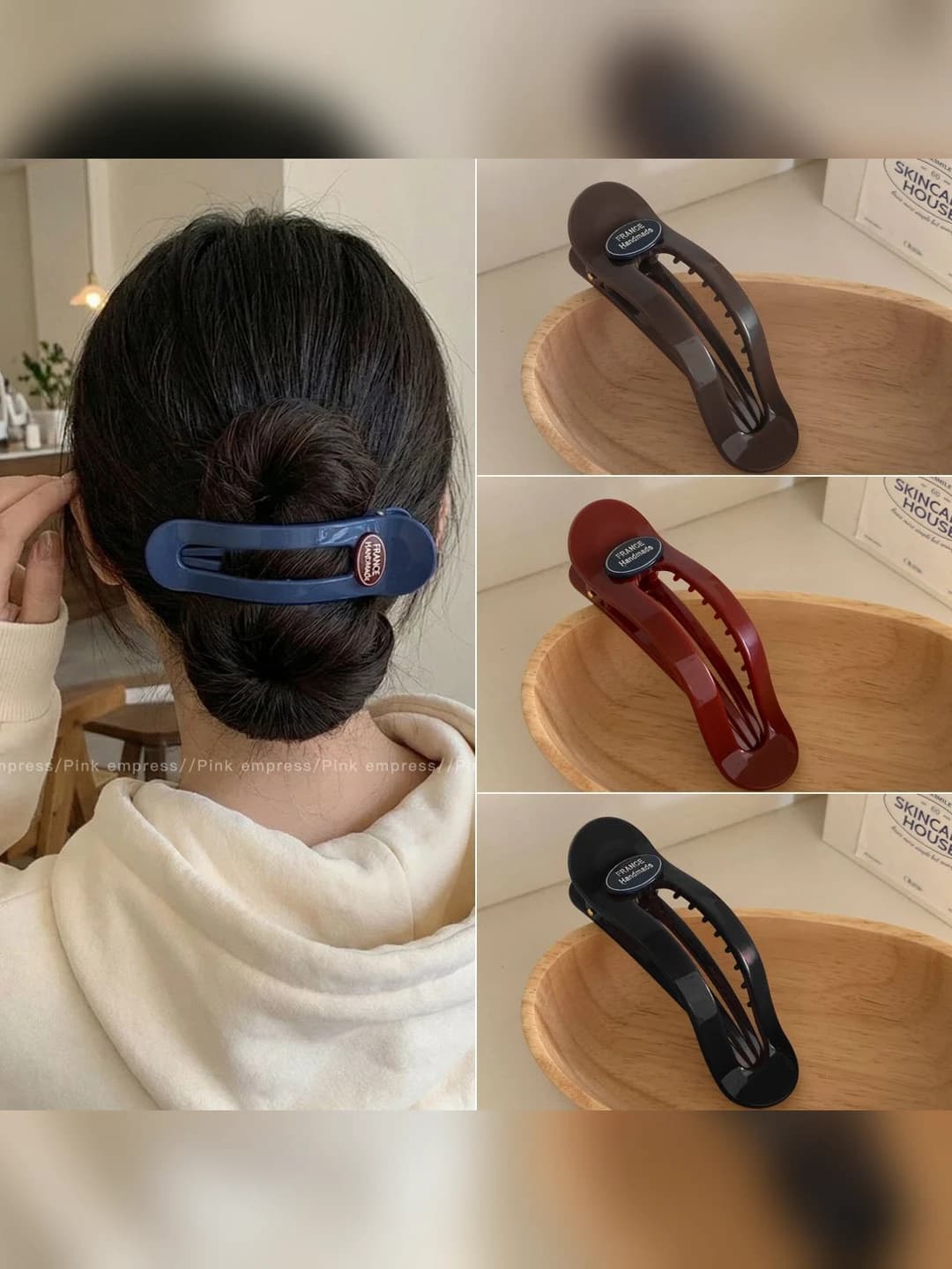 Women's hair clips and combs, large claw clip, design element: pleats and bow, Korean style