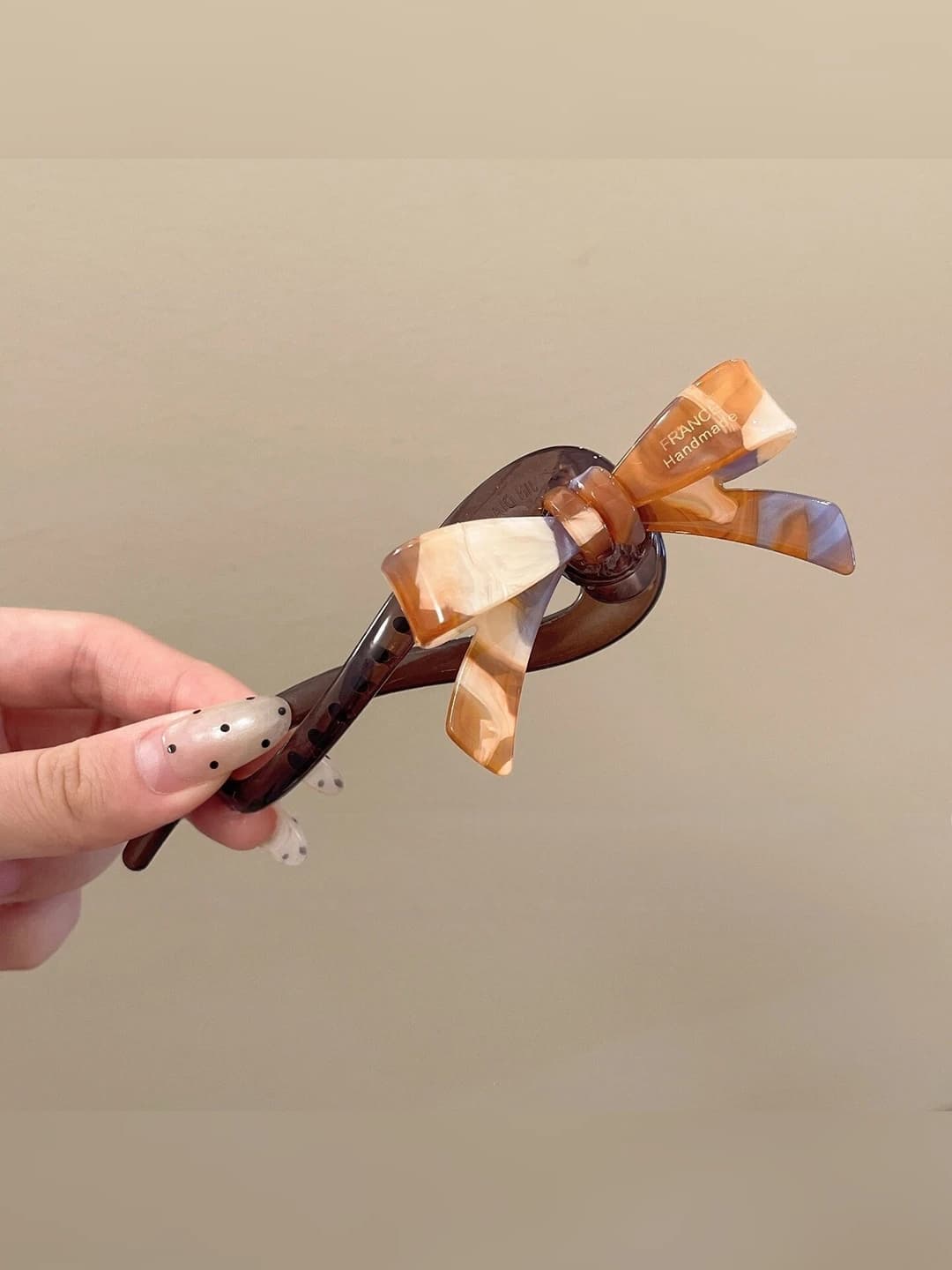 Blue-coffee bow clip, 13 cm