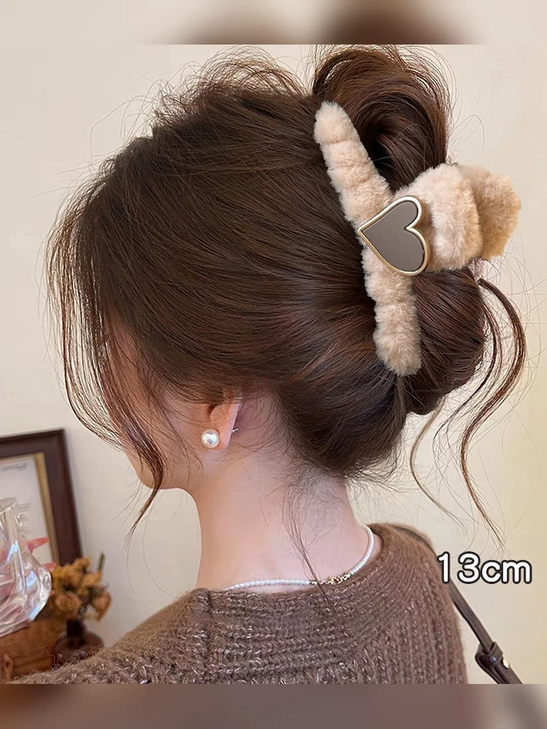 Light coffee plush heart 13 cm