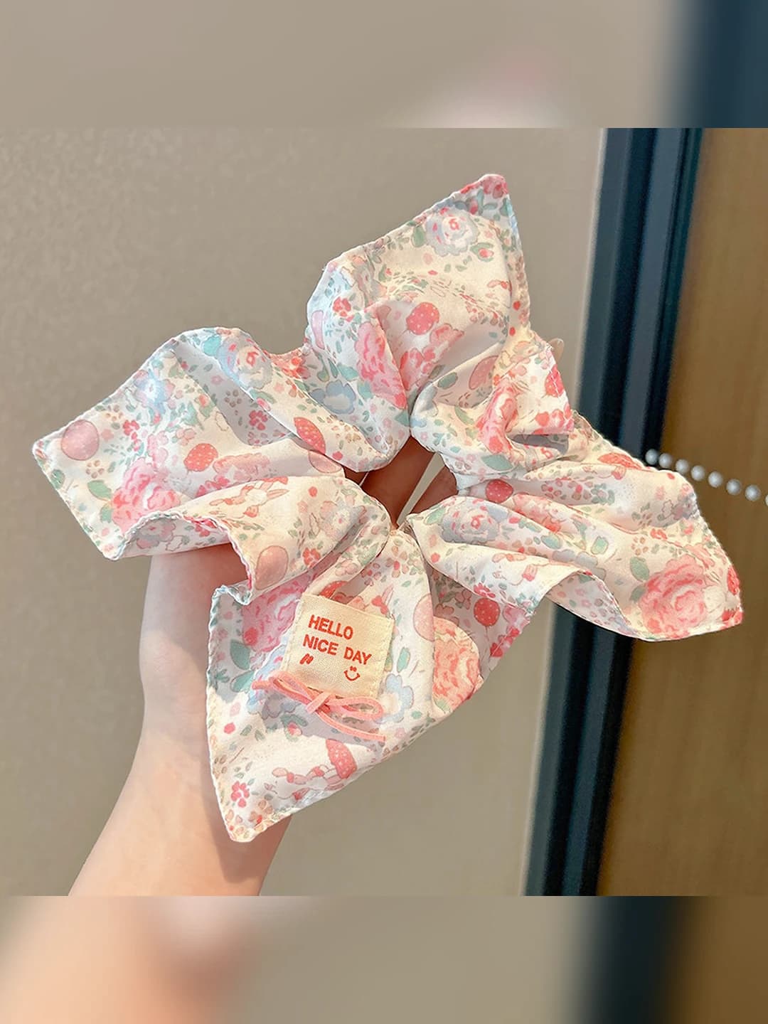 3# Розовый мелкий цветочный квадратный платок-резинка ~21*22 см