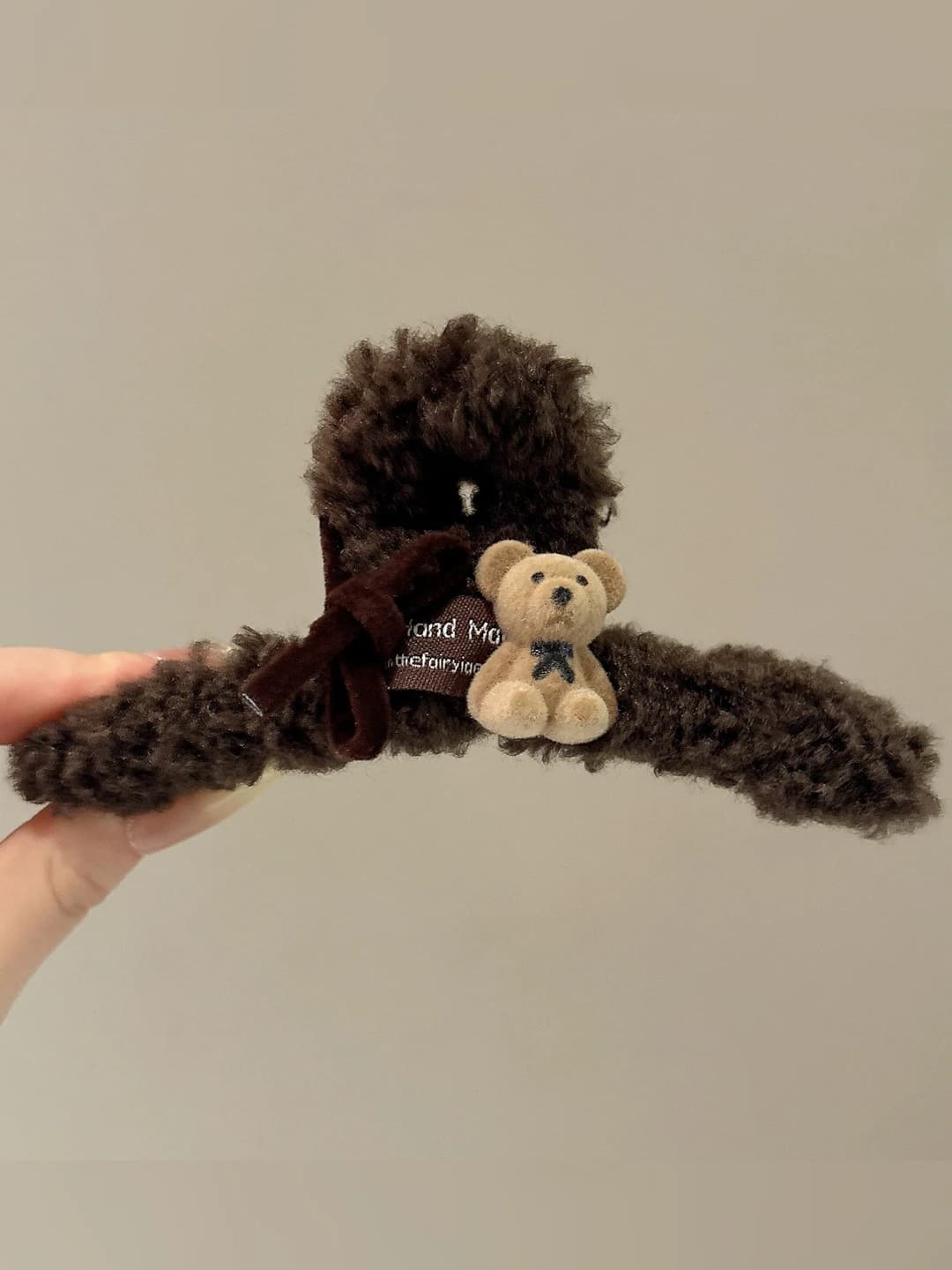 2# Coffee velvet bear clip ~13 cm