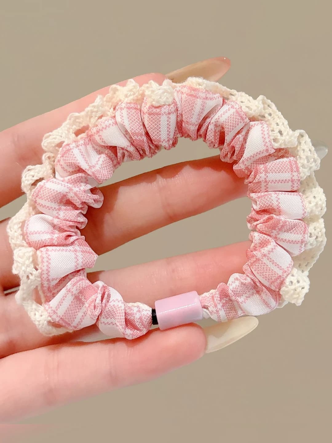 15# Plaid pink trim hair tie