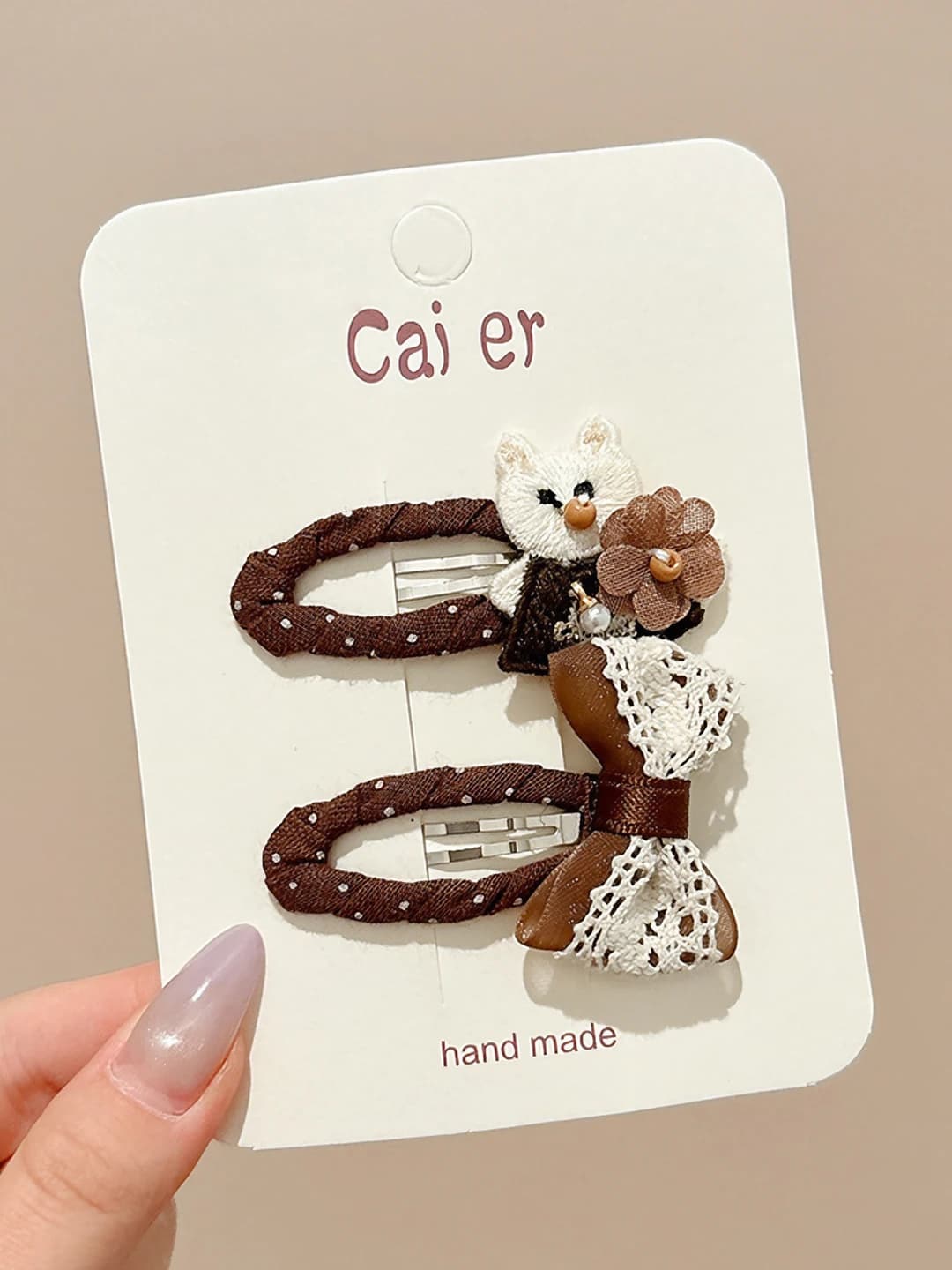 Маленькая кошка + бантик клипс, ~5 см