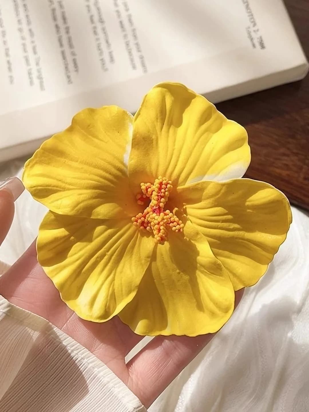 6# Sariq plumeriya guli soch qisqich ~10cm