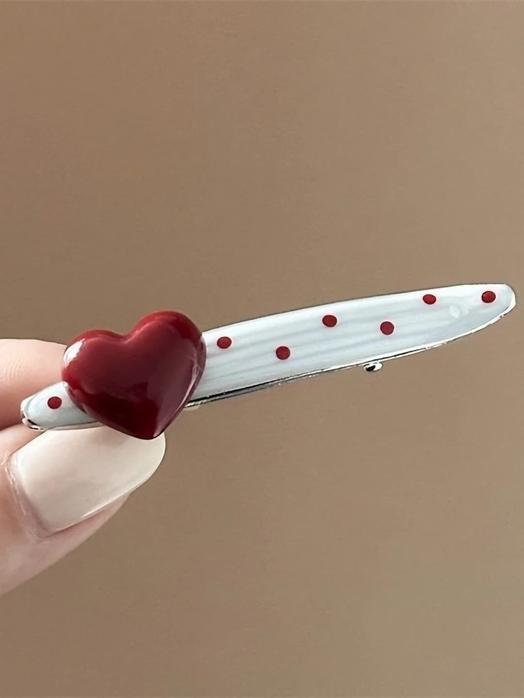 2# Red heart polka dot clip - 6.5 cm