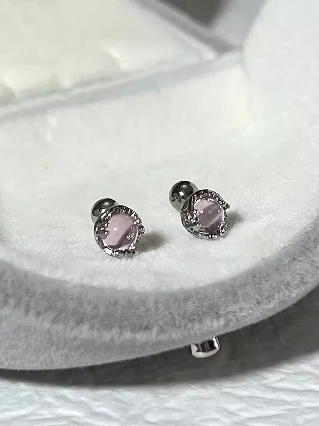 2# Pink moonstone screw studs (pair)
