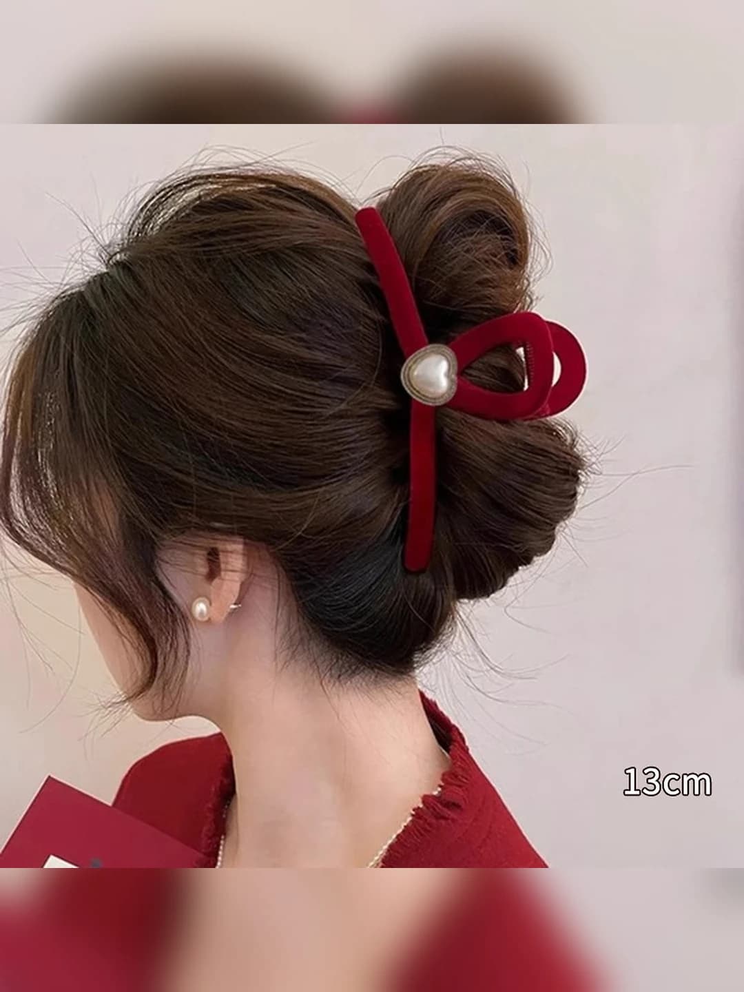 13# Red flocked heart pearl
