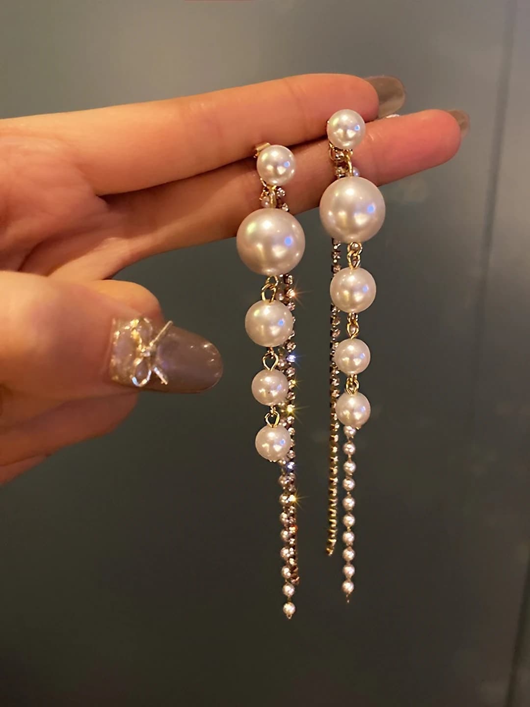 1# pearl long tassel earrings tassel ~9cm