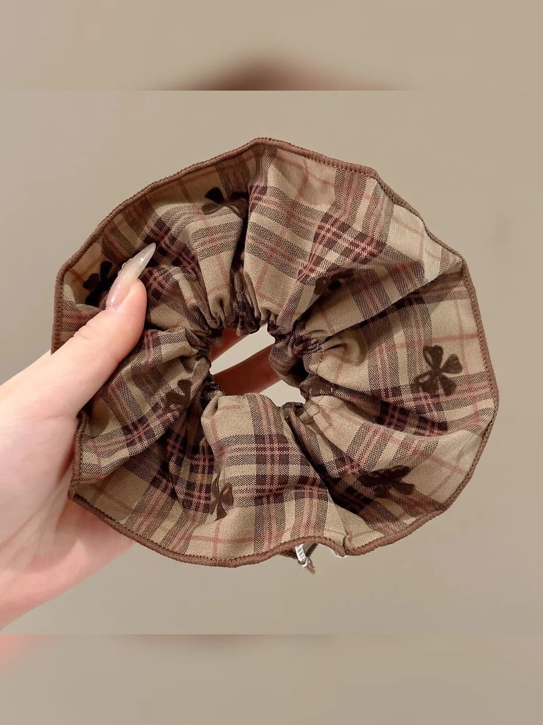 1# Coffee plaid bow - 14 cm