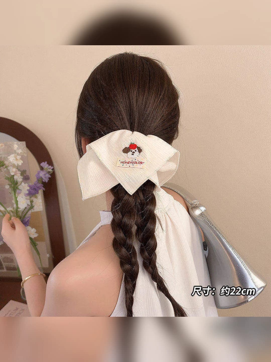 2# Белый маленький пёс квадратный платок-резинка ~21*22 см