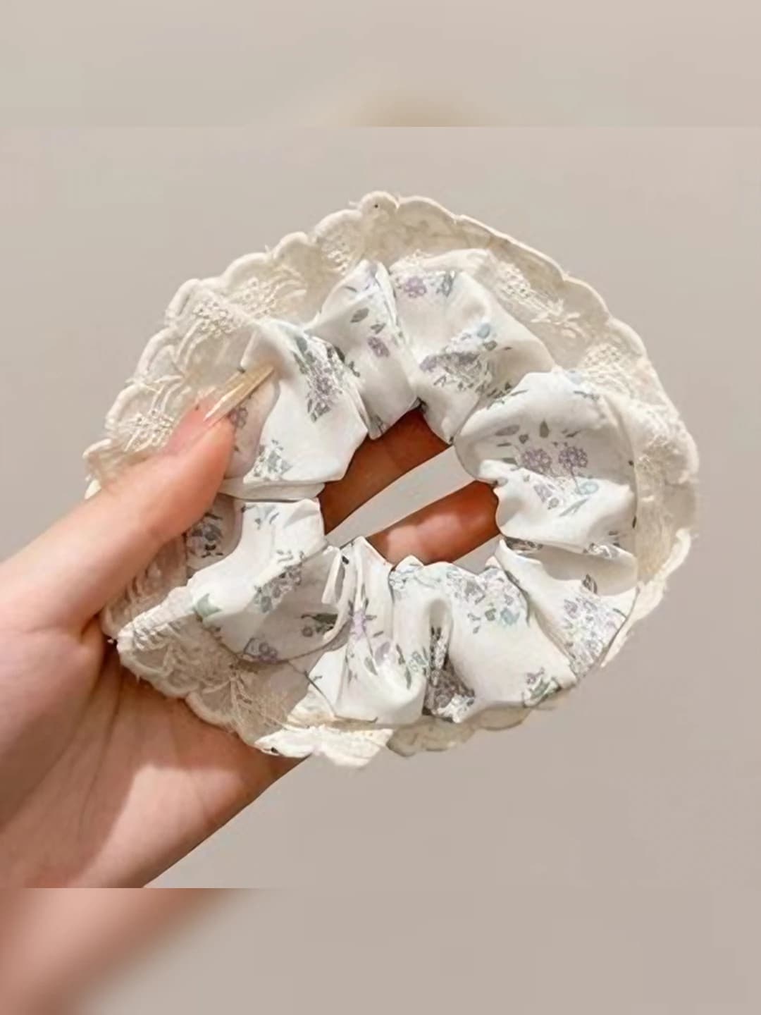 5# Pink floral large scrunchie - 13 cm