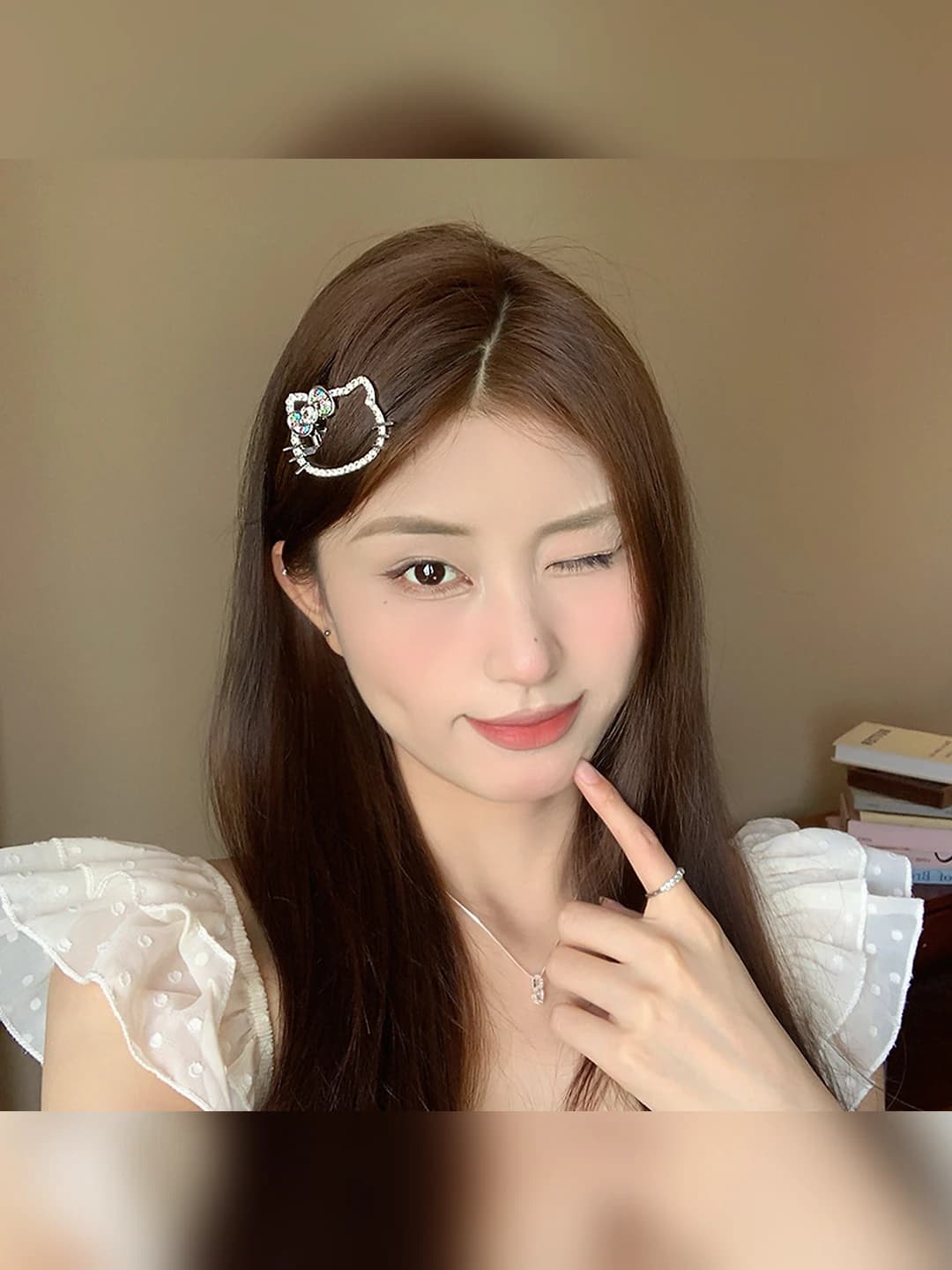 Women's hair clips and combs: colorful rhinestone kitten hair clip, korean style, delicate headwear for bangs