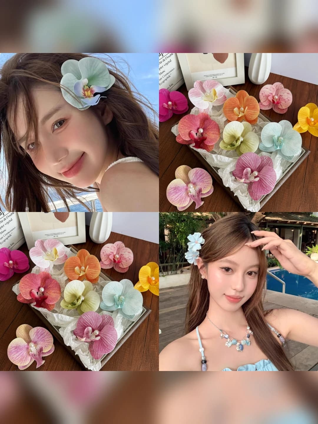 Women's flower hair clip: handmade, mixed material, large flowers, Korean style