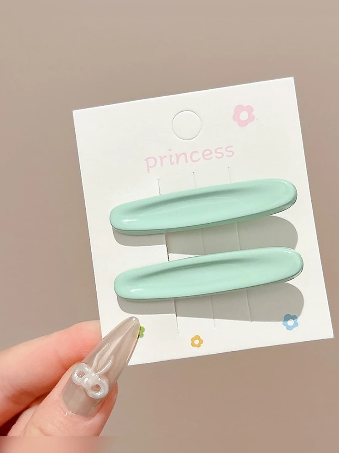 4# Rangli oval gulli soch to'g'asi Yashil rang Juft ~5.2cm