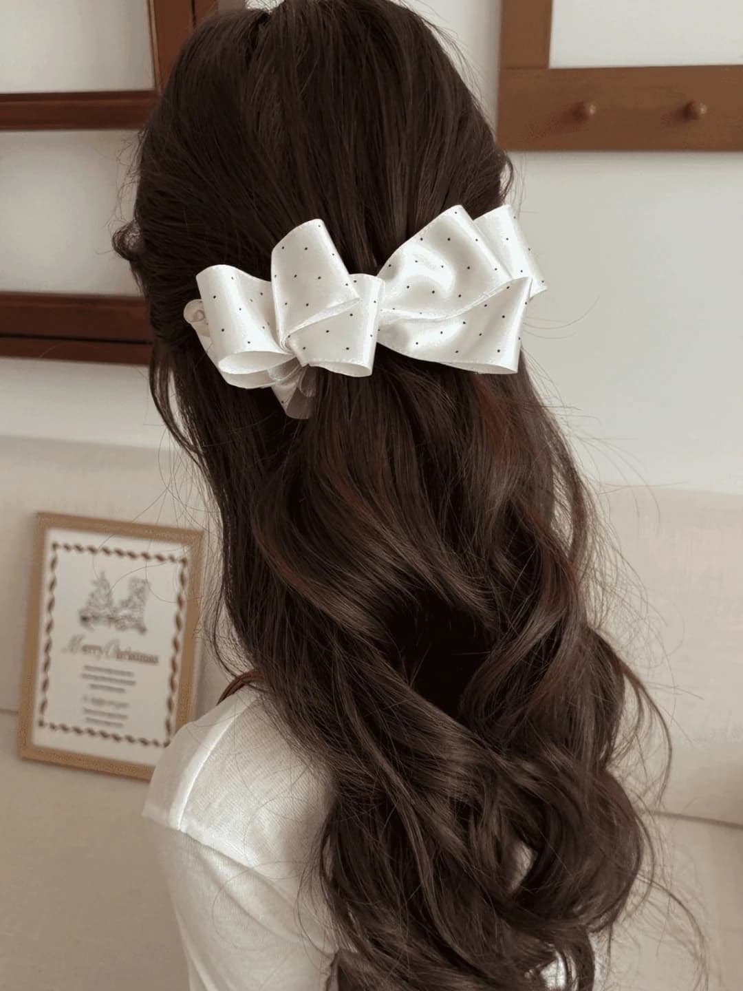 2# White polka dot, multi-layer ribbon, 13 cm