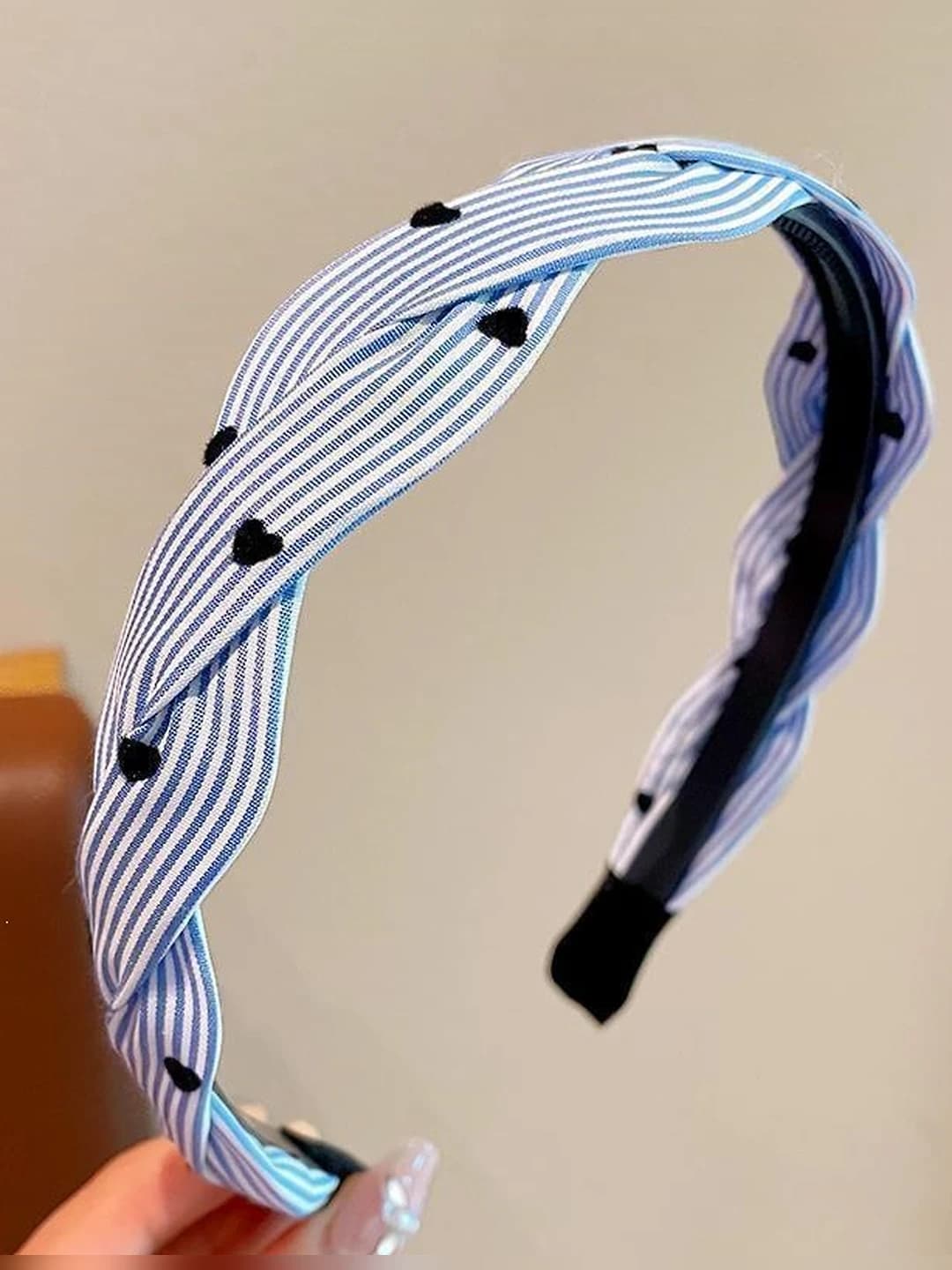 6# Blue striped heart headband