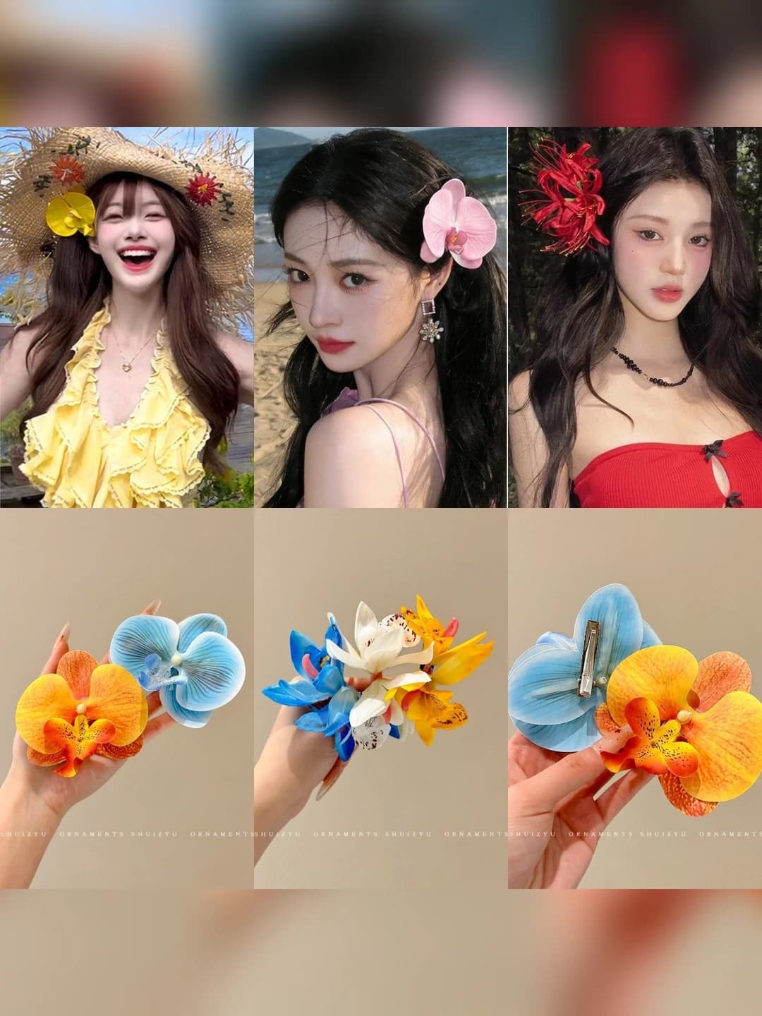 Women's flower hair clip (claw clip), handmade, Korean style