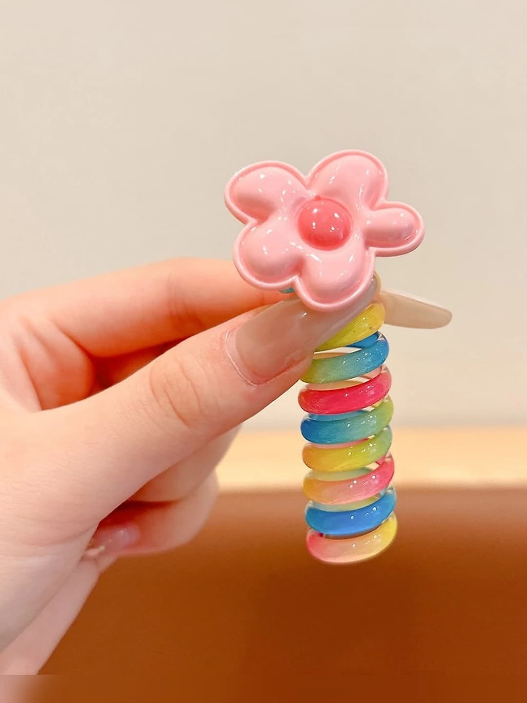 2# Pink flowers hair tie