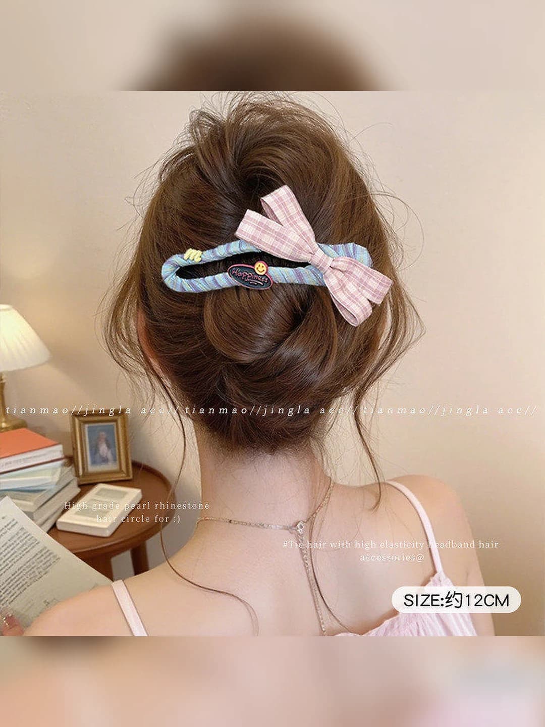 Pink-blue bow clip, 11 cm