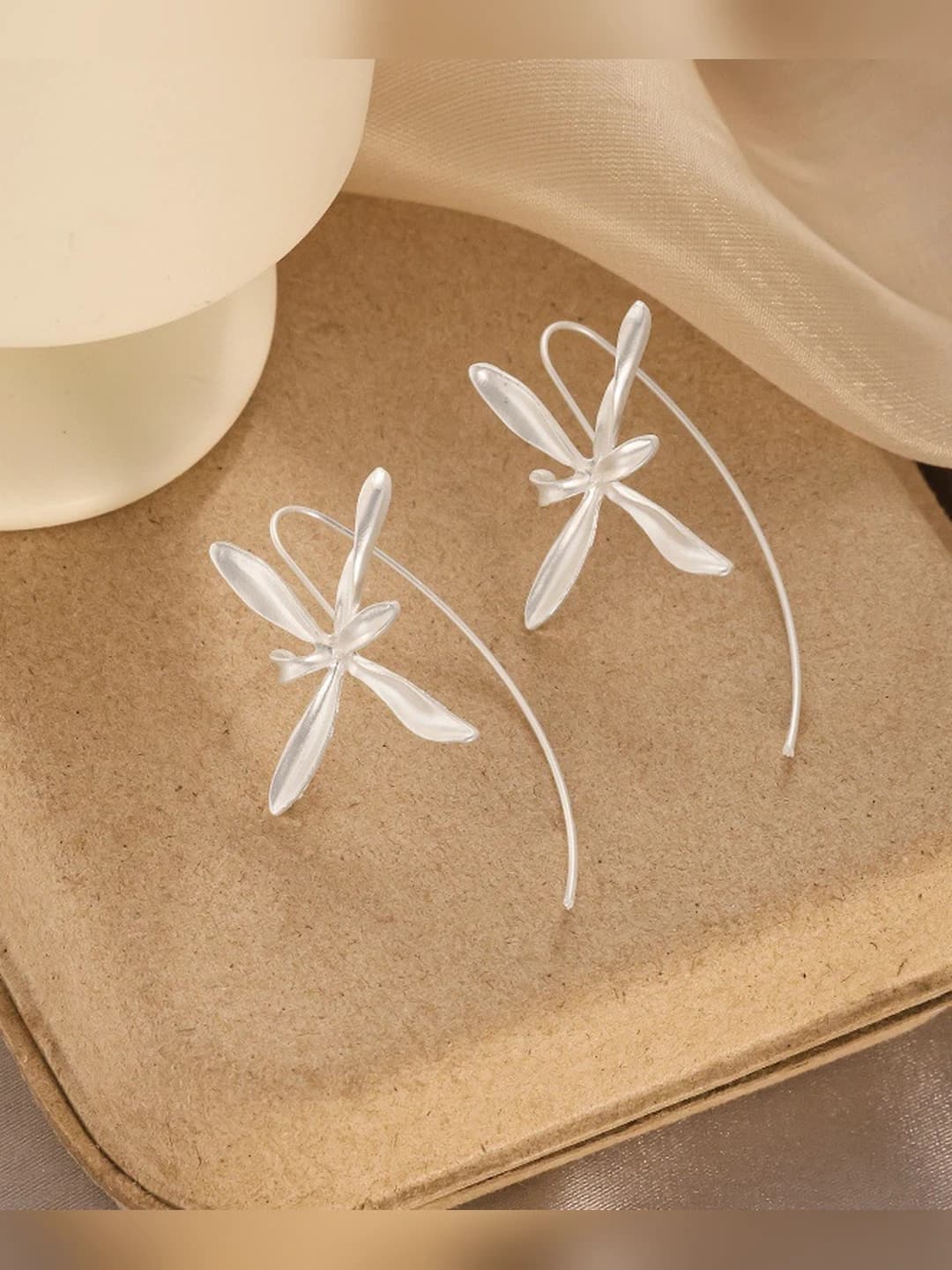 1# Matte silver copper wire earring