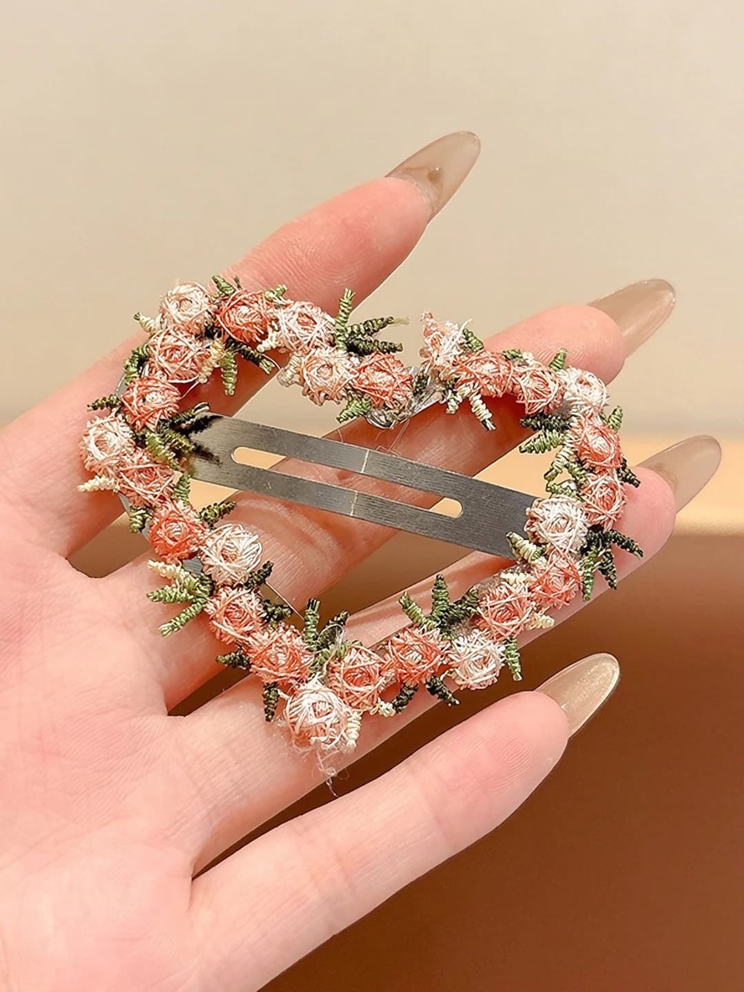 2# pushti mayda gulli krep yurak BB klipi 6cm