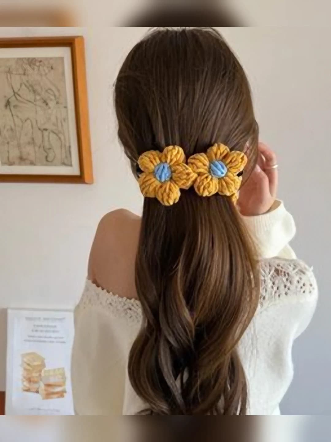 2# Fallen leaf yellow floral banana clip - base ~13cm flowers ~6.5*6.5cm