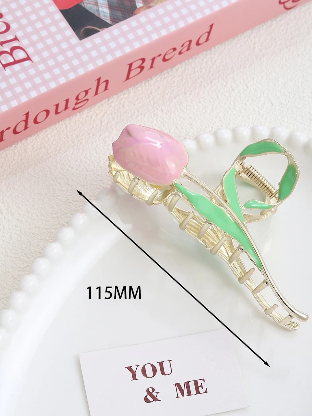 Light pink alloy rose clip 11 cm