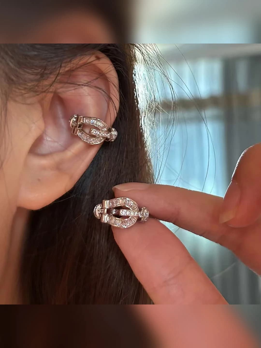 1# premium full diamond horseshoe clip earrings