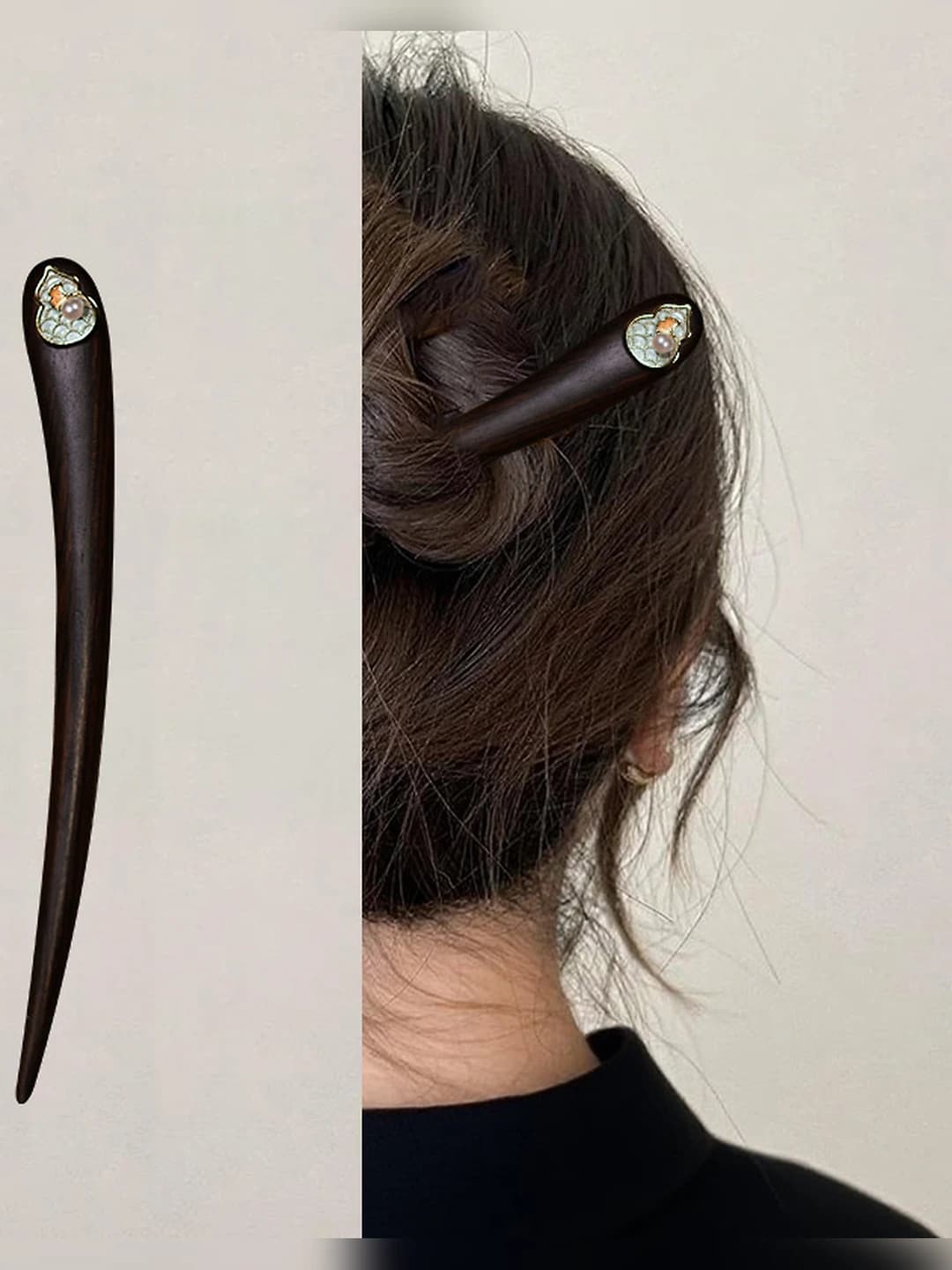 Women's wooden hairpin (hair stick), short cropped style, new Chinese style, flower design element