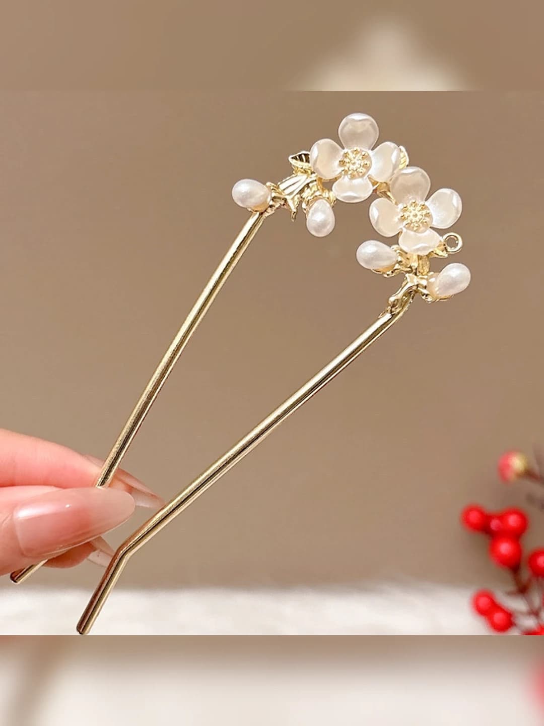 10# Gold pearl flower U-pin 10 cm