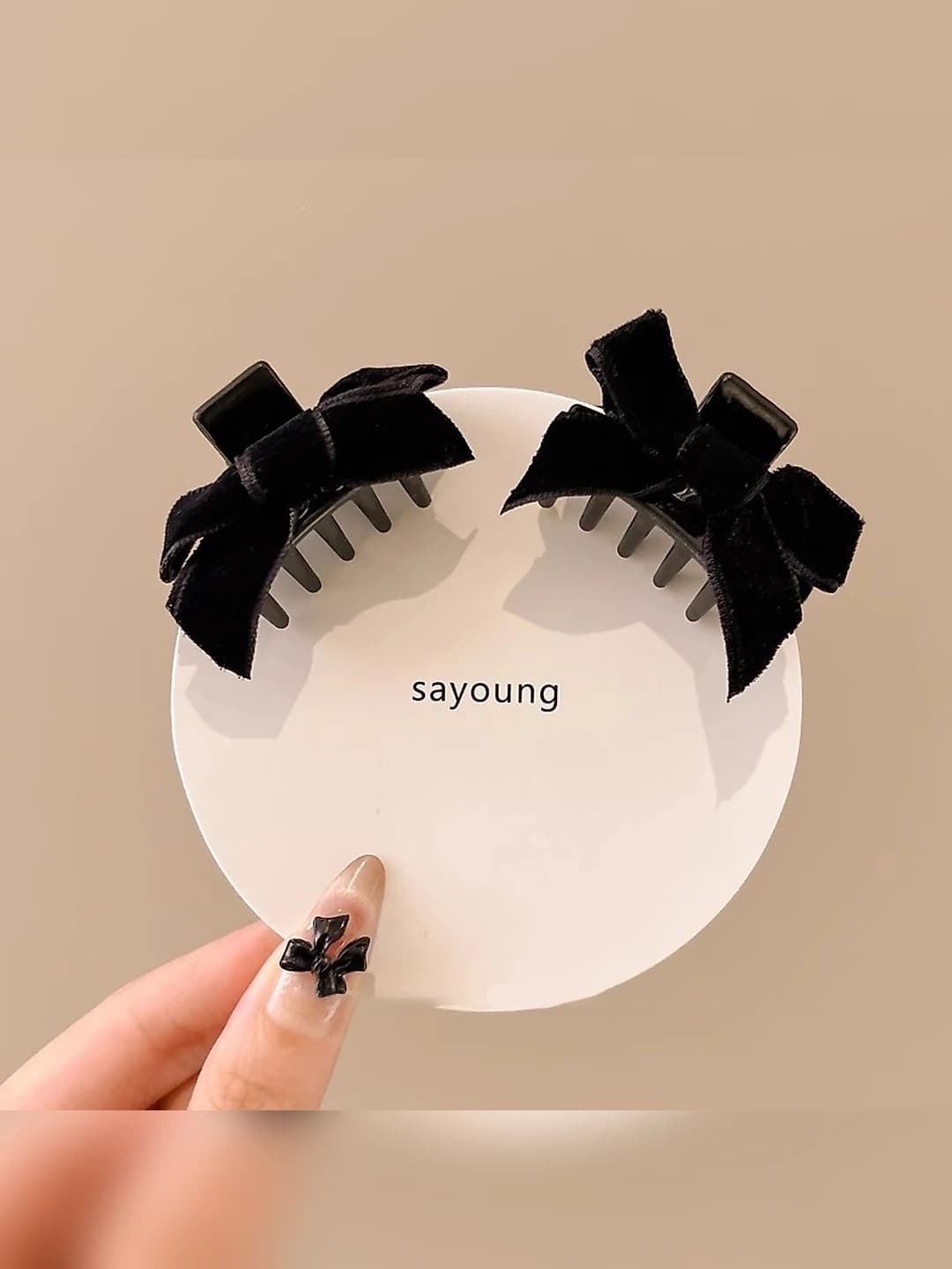 Black velvet ribbon clip 1 pair ~ approx. 5 cm