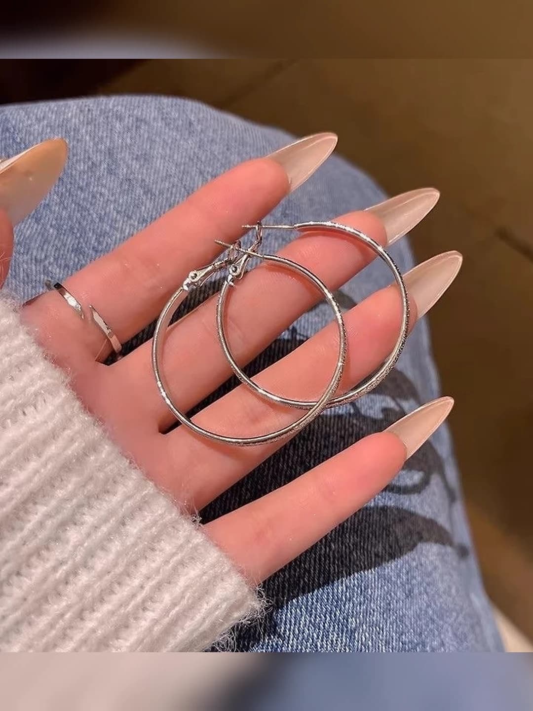 1# Silver matte large hoop earrings