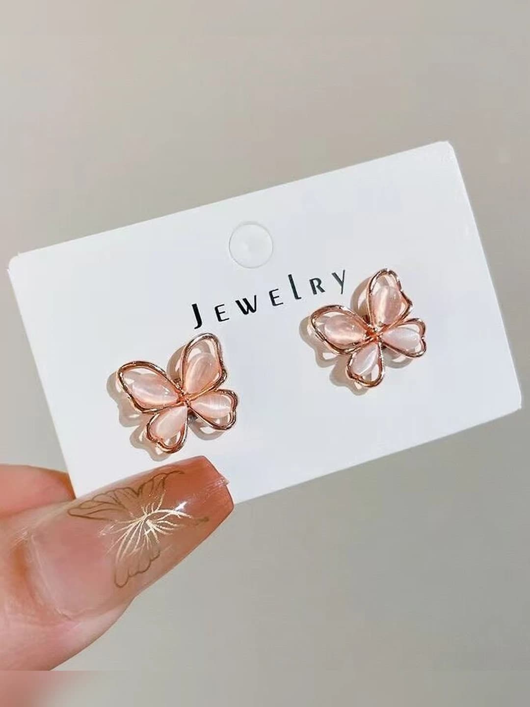 6# Pink-blue metal magnetic ear clip, 1 pair