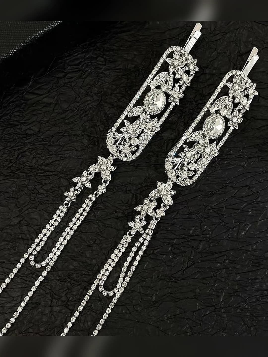Silver diamond tassel hair clip