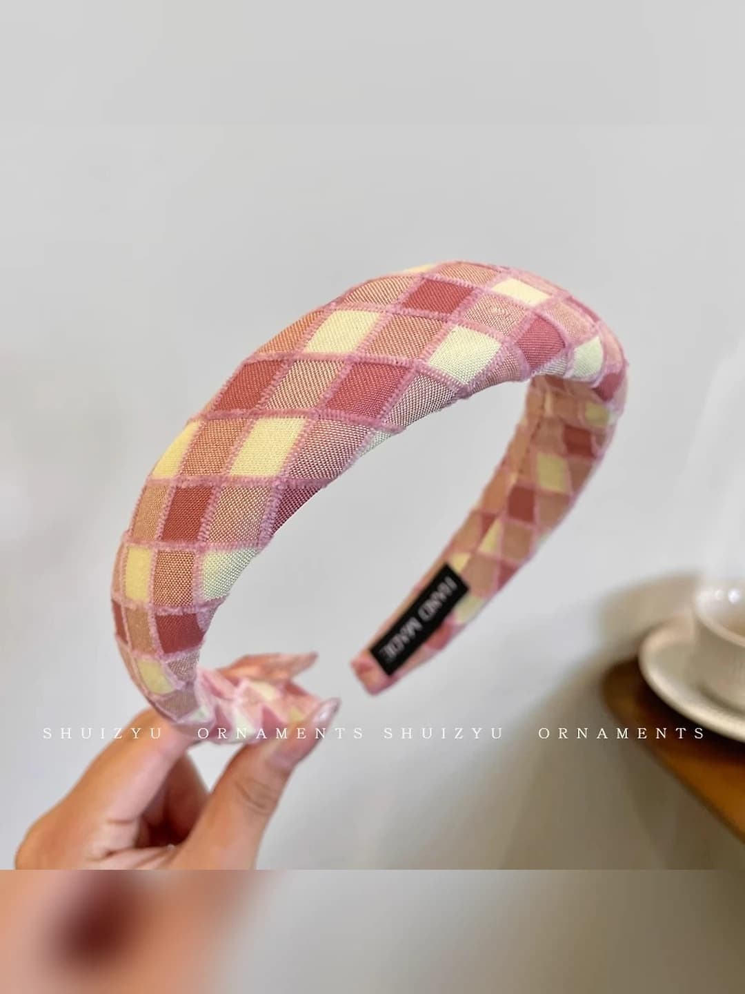 6# Pink wide plaid headband
