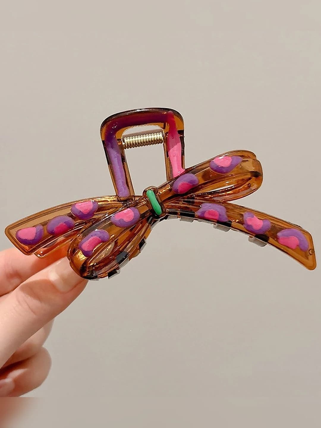 1# Розово-фиолетовый горошек бант-12cm