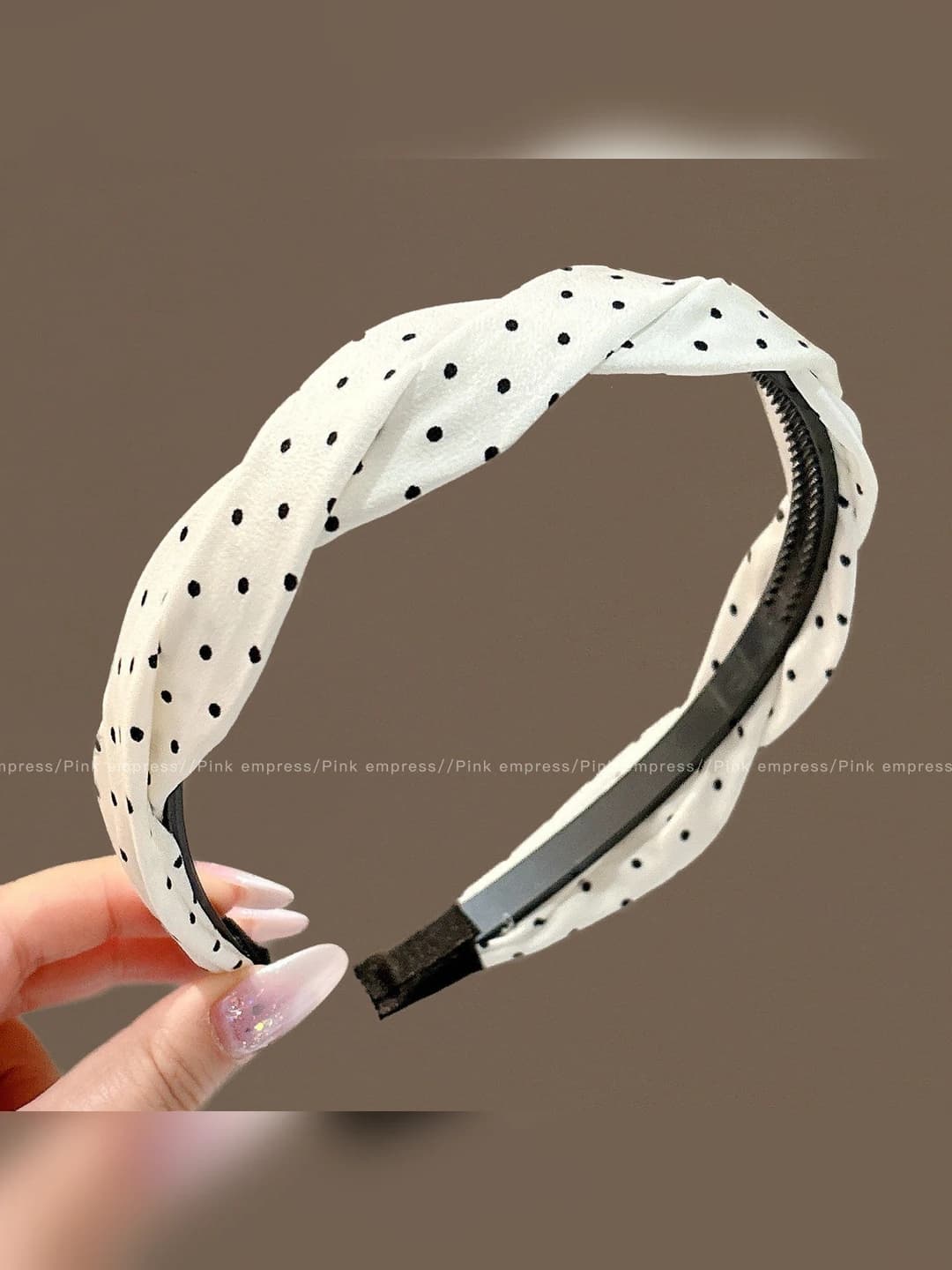 2# White polka dot twist