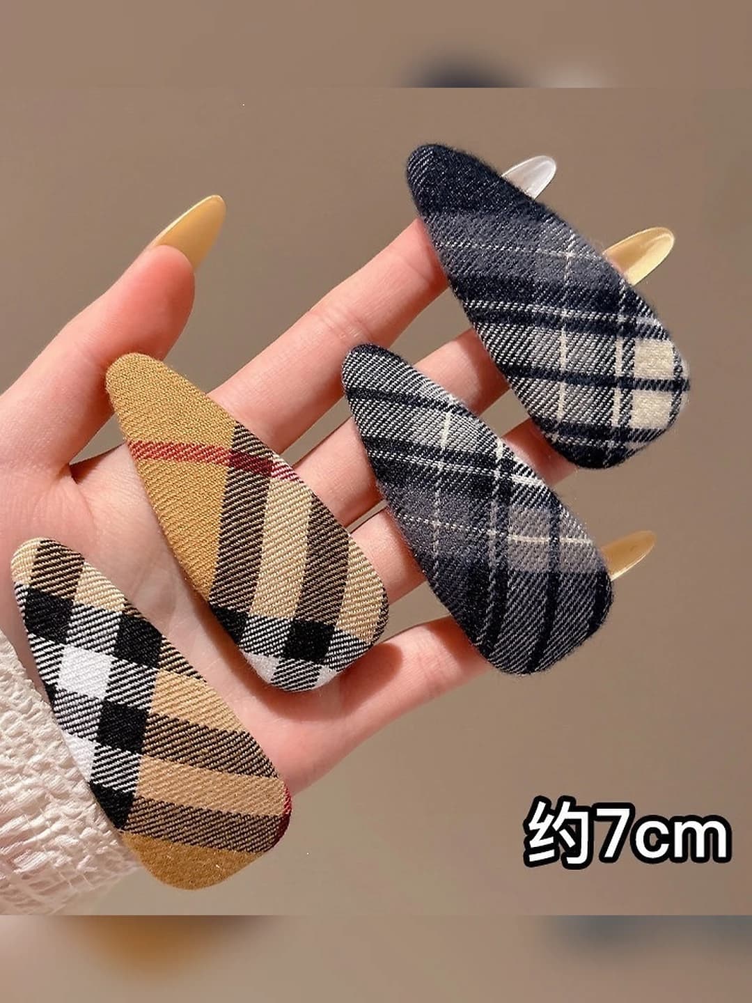 Blue-coffee plaid hair clips 4 pcs