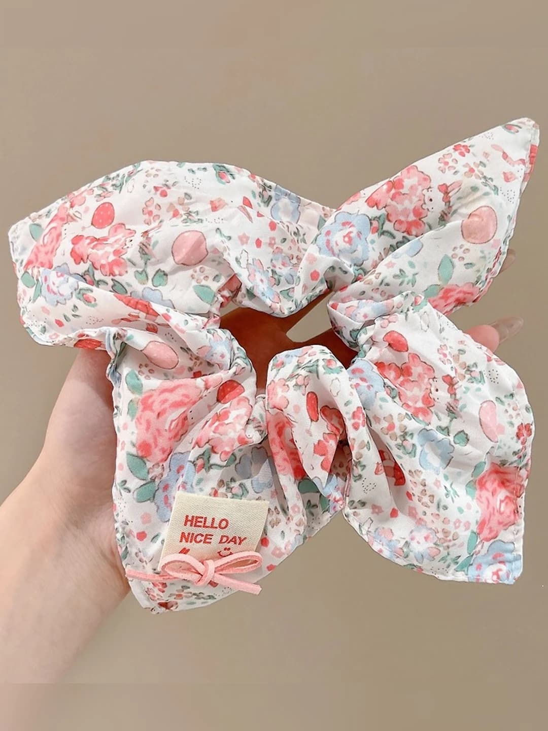 3# Розовый мелкий цветочный квадратный платок-резинка ~21*22 см