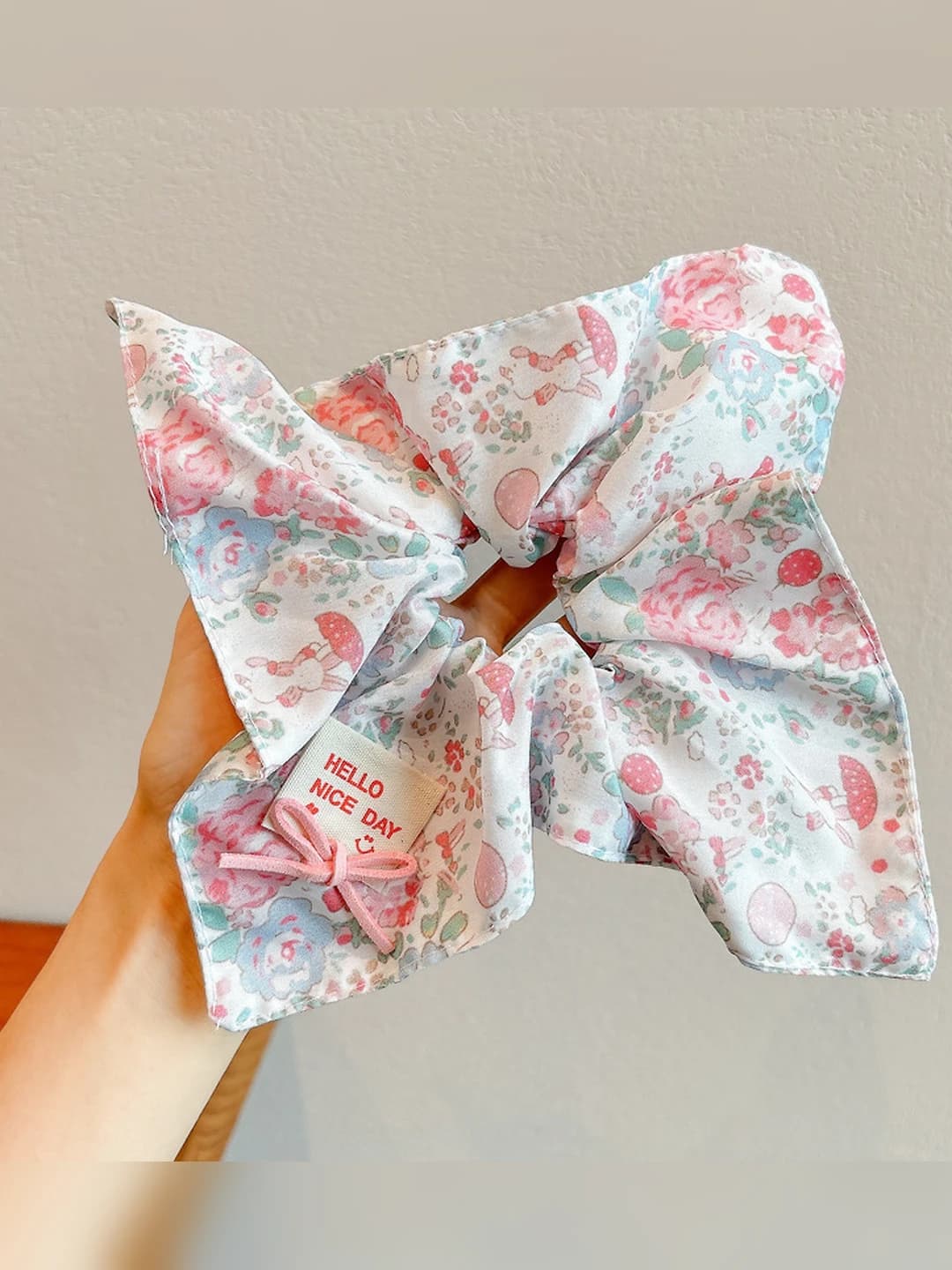 3# Pink floral square scarf ring ~21*22 cm