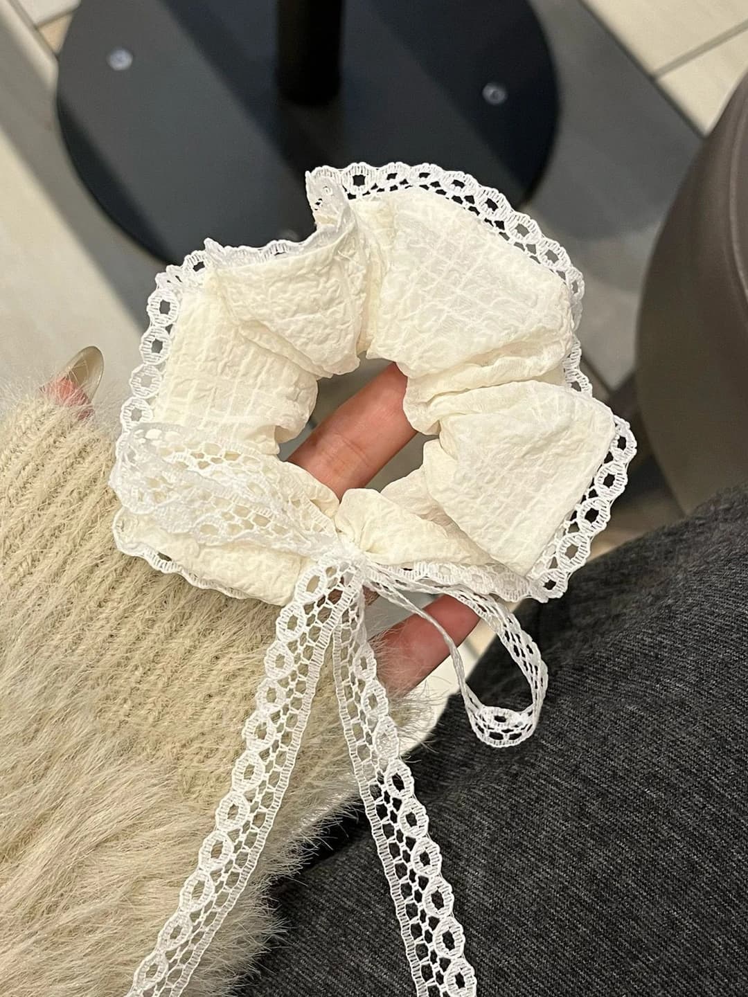 Молочный, кружево, бант, 10 см