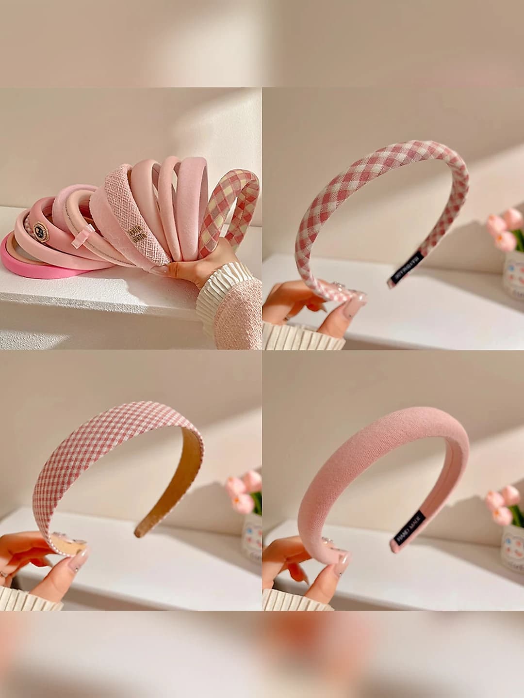 Women's Korean style pink headband, 2026, handmade, mixed material