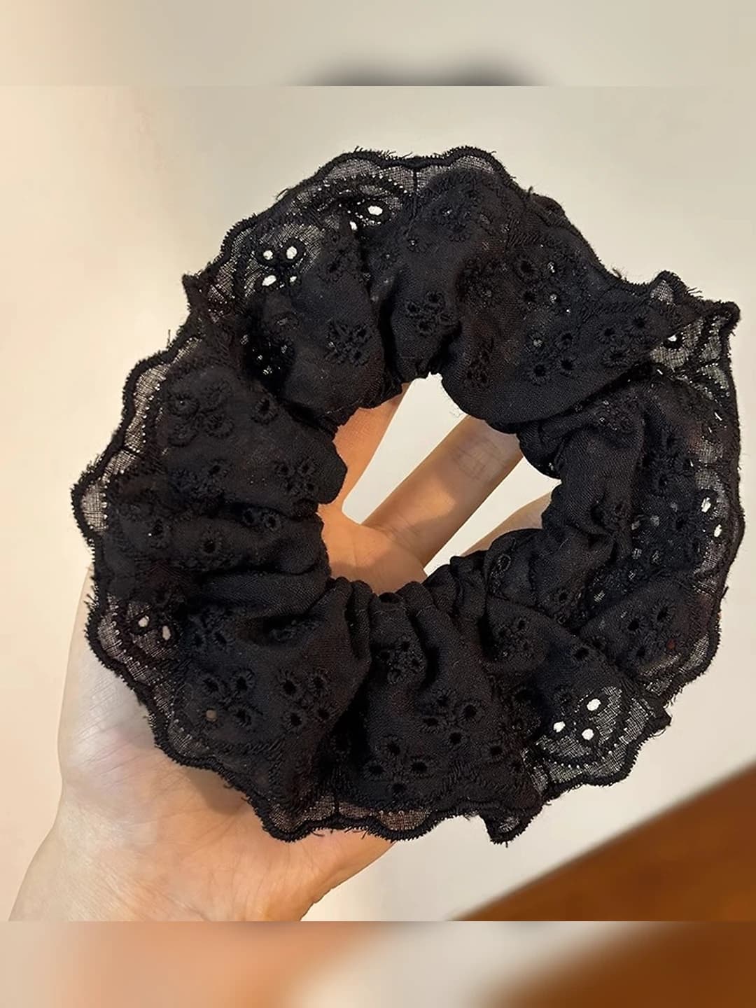 Black, embroidered lace