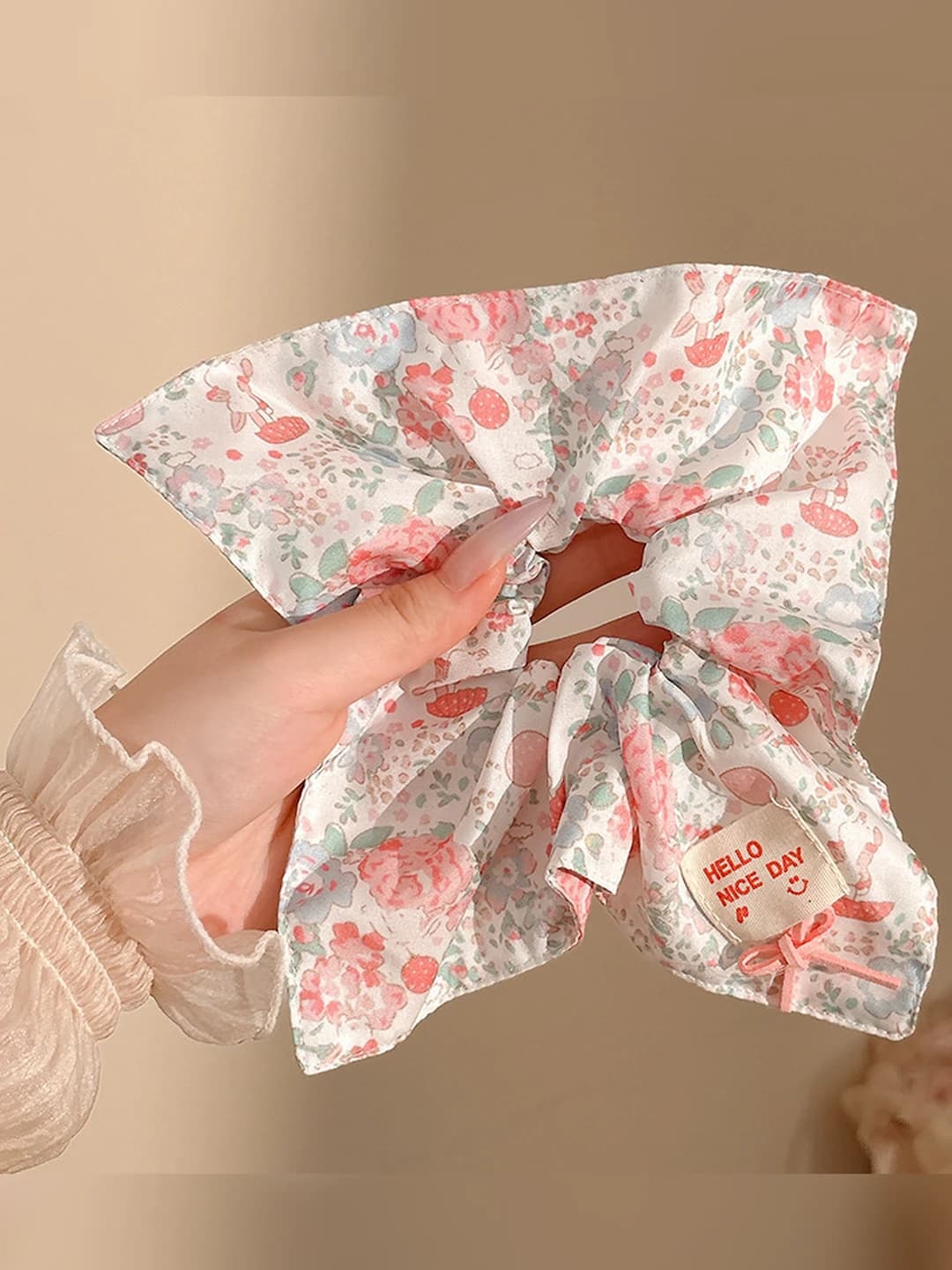 3# Розовый мелкий цветочный квадратный платок-резинка ~21*22 см