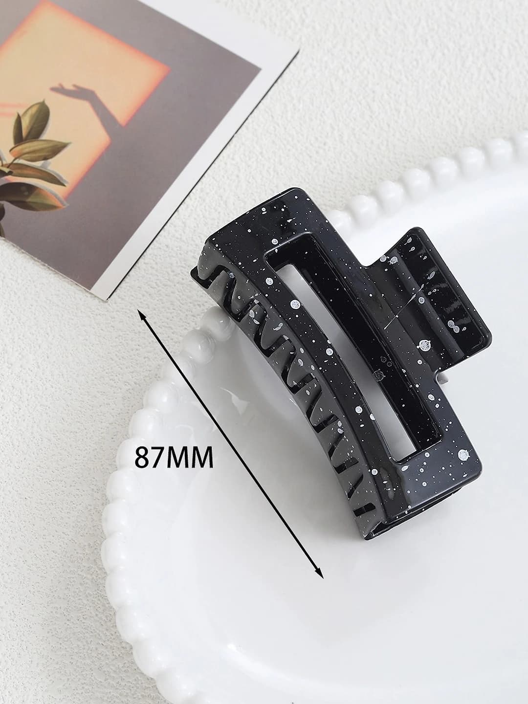 Black polka dot square clip 8.5 cm