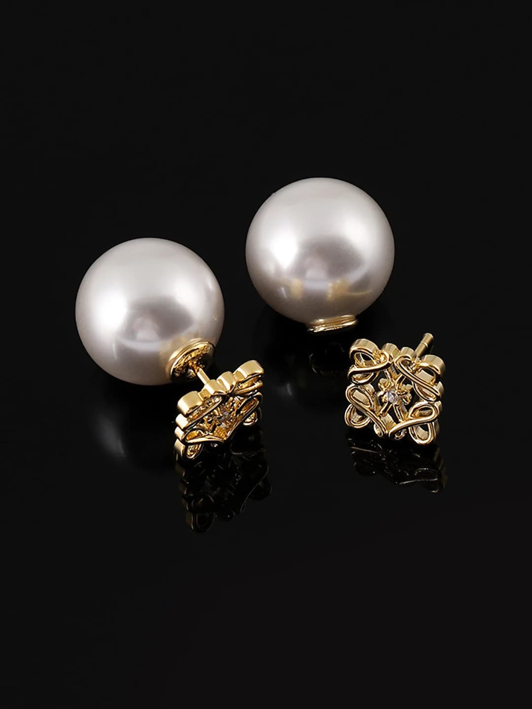 Women's retro clip-on pearl earrings with square design element